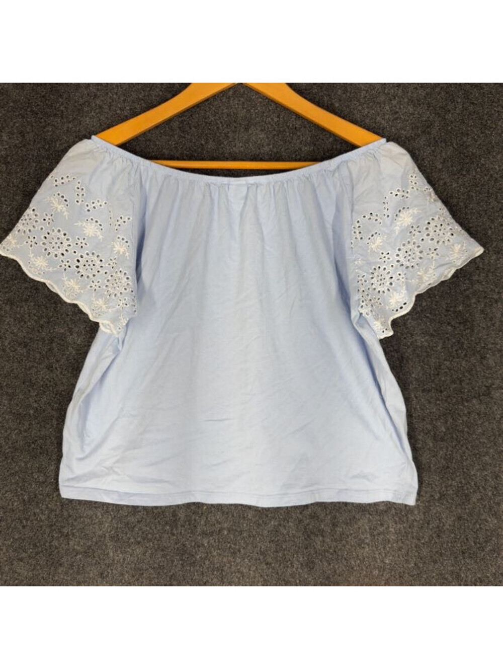 H&M Blouse Women XS Blue Embroidered Short Sleeve Cotton Casual Pullover Solid - Picture 4 of 9